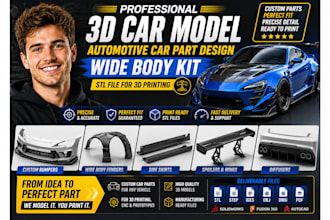 3d car model automotive car part design wide body kit stl file for 3d printing