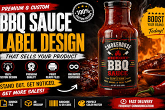 design premium BBQ sauce label, hot sauce label, bottle label and food packaging