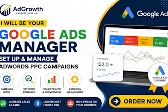 be your google ads manager, organization and manage adwords PPC campaigns