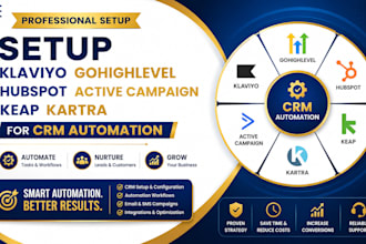 setup klaviyo gohighlevel hubspot active campaign keap kartra for CRM automation