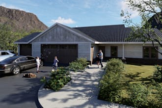 create lifelike 3d exterior house renders with landscaping