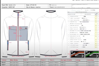 create a professional apparel tech pack with grading and pattern modification