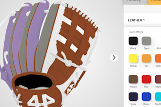 customize and configure 2d 3d baseball, softball, and catcher glove on kickflip