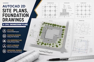 provide autocad 2d site plans, foundation drawing and 2d civil engineering plans