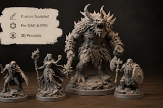 sculpt custom 3d printable dnd miniatures, monsters and tabletop rpg characters