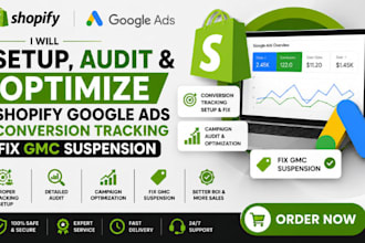 setup audit optimize shopify google ads conversion tracking, fix gmc suspension