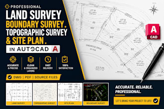 draw land survey, boundary survey, topographic survey and site plan in autocad