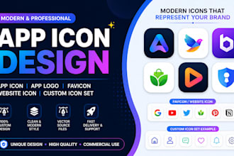 design modern app icon, app logo, favicon and custom icon set and website icon