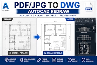 autocad redraw sketch pdf jpg to dwg floor plan drafting elevation section file