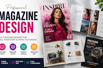 design magazine cover, magazine layout, product catalog, magazine ads