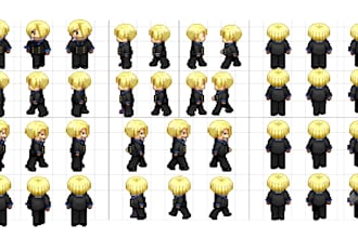 create custom 2d pixel art character sprite sheet animation for game assets