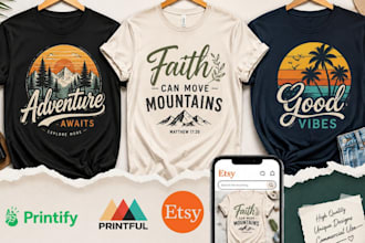 design trendy etsy tshirt print on demand designs for printify and printful