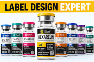 design peptide vial label, vial label design, sarms product label design