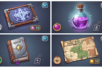 create 2d game art, game art, game UI, props, 2d game