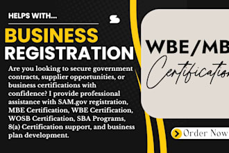 help with b corp, mbe, 8a, wbe certification and business plan