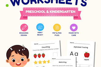 design custom printable worksheet for preschool and kindergarten