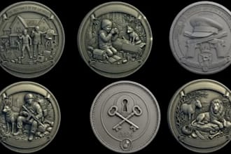 sculpt pintable 3d coin model, bas relief 3d model coin stl for 3d printing