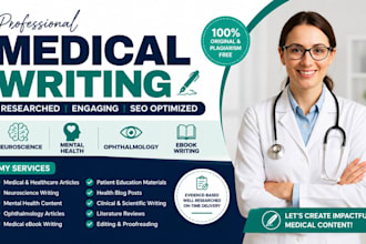 do medical writing, neuroscience, mental health, ophthalmology, ebook writing