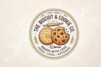 design a creative biscuit and cookie logo for your bakery