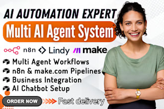 build multi ai agent system with crew ai, lindy ai, n8n automation and make com