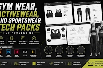 create  gym wear, activewear, and sportswear tech packs for production