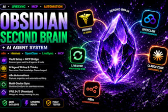 setup obsidian vault livesyn second brain with n8n openclaw hermes ai agent mcp