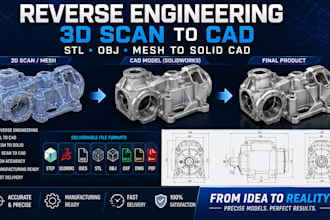 do reverse engineering, 3d scan to cad, stl, obj to solidworks cad model