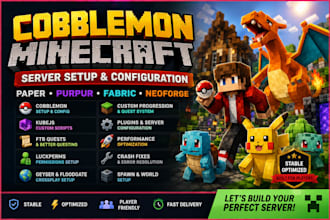 build and configure cobblemon minecraft server, quest, paper server, kubejs