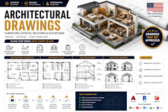 prepare architectural drawings, furniture layouts, sections and elevations