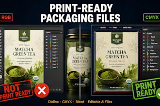 design print ready packaging label and pouch dieline with bleed and cmyk files