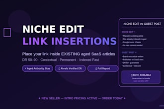 do niche edit link insertion on aged DR 50 plus saas and tech websites