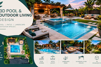 design 3d swimming pool, backyard landscape, patio and outdoor spaces