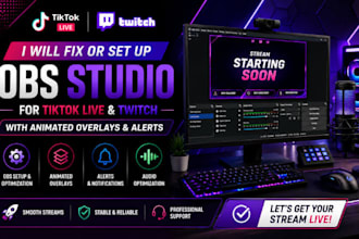 fix or set up obs studio for tiktok live with animated overlay and stream alerts