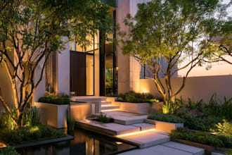 do outdoor backyard landscape design, garden, pool as architect