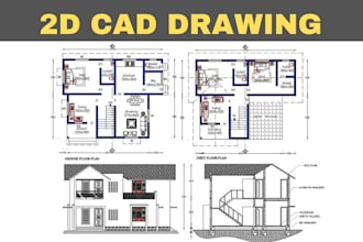 draw architectural 2d house plan floor plan blueprints and construction drawings
