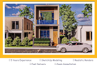 design 3d model in sketchup and render in enscape and photoshop