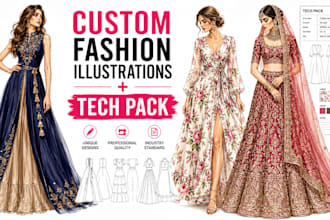 design trendy lehenga illustrations design for boutique