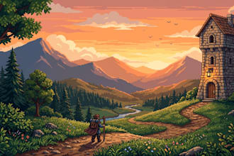 draw 16bit retro pixel art sidescroller background animation aseprite rpg scene
