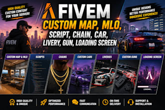 do custom fivem map, mlo, script, fivem chain, car, livery gun, loading screen