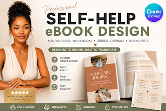 design canva self help ebooks, mental health workbooks and guided journals