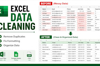 clean, format and remove duplicates from excel or CSV data