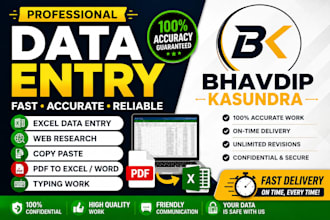 do accurate data entry, excel, web research, copy paste,and PDF to excel