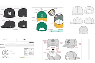 design custom hat cap, beanie  hoodie tech pack with 3d mockup