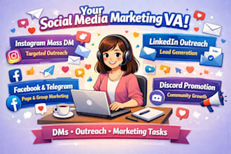 do instagram mass dm, linkedin outreach, facebook, telegram discord marketing VA