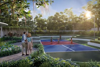 design virtual golf simulator,pickleball,sport courts with 3d render,golf studio