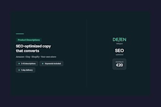 write product descriptions in german and english