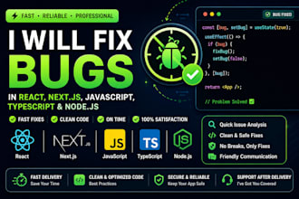 fix bugs and errors in your react js or next js javascript typescript website