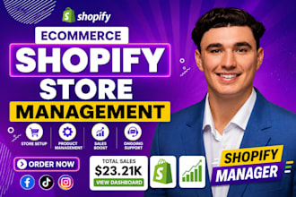 shopify ecommerce manager, shopify virtual assistant, shopify store manager