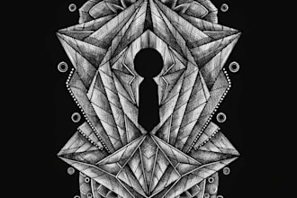 do microrealistic linework and geometric style tattoo design