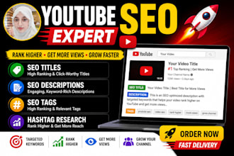 provide SEO optimized youtube titles, descriptions, tags and hashtags